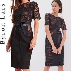 Byron Lars Beguile Anthropologie Sheath Dress Black Lace Floral Embroidered LBD.